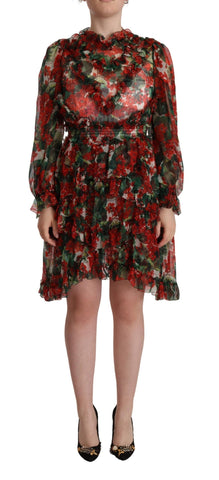 Multicolor Red Floral Silk Long Maxi Dress Dolce & Gabbana