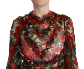 Multicolor Red Floral Silk Long Maxi Dress Dolce & Gabbana
