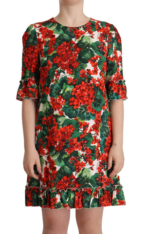Multicolor Red Floral Shift Gown Dress Dolce & Gabbana