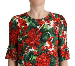Multicolor Red Floral Shift Gown Dress Dolce & Gabbana