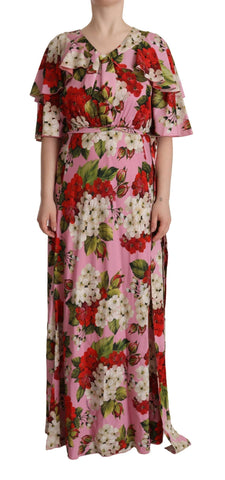 Pink Floral Silk Stretch Gown Maxi Dress Dolce & Gabbana