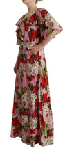 Pink Floral Silk Stretch Gown Maxi Dress Dolce & Gabbana