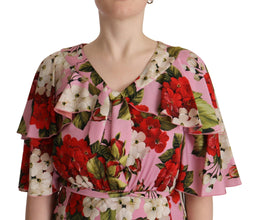 Pink Floral Silk Stretch Gown Maxi Dress Dolce & Gabbana