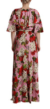 Pink Floral Silk Stretch Gown Maxi Dress Dolce & Gabbana