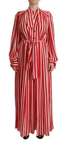White Red Silk A-Line Shift Gown Dress Dolce & Gabbana