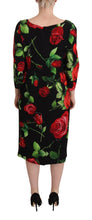 Black Red Roses Sheath Stretch Silk Dress Dolce & Gabbana