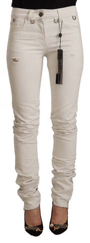White Mid Waist Cotton Denim Slim Fit Jeans Karl Lagerfeld