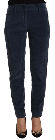 Blue Mid Waist Cotton Stretch Tapered Pants Peserico