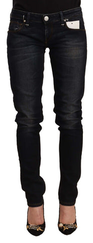 Black Washed Cotton Low Waist Slim Fit Denim Jeans Acht