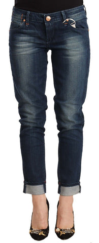 Blue Washed Low Waist Skinny Denim Folded Hem Jeans Acht