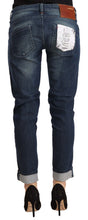 Blue Washed Low Waist Skinny Denim Folded Hem Jeans Acht