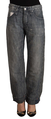 Gray Washed Ramie Straight Denim Folded Hem Jeans Acht