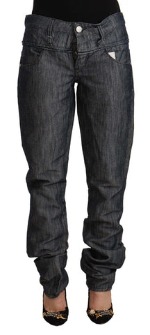 Dark Gray Ramie Mid Wide Waist Straight Denim Jeans Acht