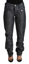 Dark Gray Ramie Mid Wide Waist Straight Denim Jeans Acht