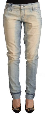 Light Blue Washed Cotton Low Waist Skinny Denim Jeans Acht