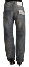 Gray Washed Mid Waist Straight Denim Folded Hem Jeans Acht