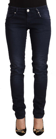 Blue Washed Cotton Low Waist Slim Fit Denim Jeans Acht