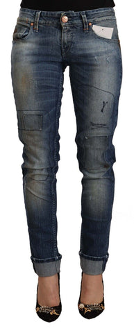Blue Washed Low Waist Folded Hem Slim Fit Jeans Acht