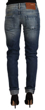 Blue Washed Low Waist Folded Hem Slim Fit Jeans Acht