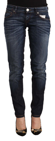 Blue Washed Cotton Low Waist Skinny Denim Jeans Acht