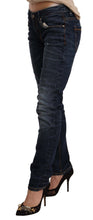 Blue Washed Cotton Low Waist Skinny Denim Jeans Acht