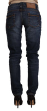 Blue Washed Cotton Low Waist Skinny Denim Jeans Acht