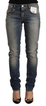 Blue Washed Cotton Mid Waist Skinny Denim Jeans Acht