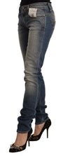 Blue Washed Cotton Mid Waist Skinny Denim Jeans Acht