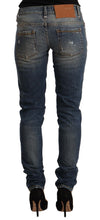 Blue Washed Cotton Mid Waist Skinny Denim Jeans Acht