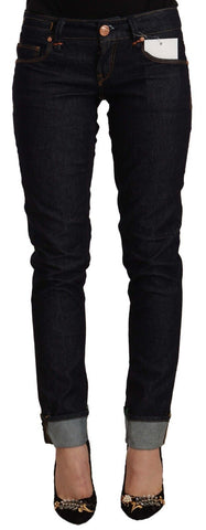Black Cotton Low Waist Slim Fit Denim Jeans Acht