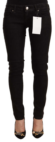 Black Cotton Low Waist Skinny Denim Jeans Acht