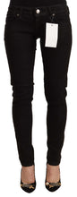 Black Cotton Low Waist Skinny Denim Jeans Acht