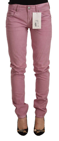 Pink Cotton Slim Fit Women Denim Skinny Jeans Acht