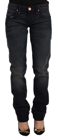 Black Washed Cotton Skinny Denim Low Waist Jeans Acht