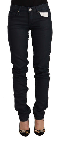 Black Cotton Low Waist Slim Fit Denim Jeans Acht