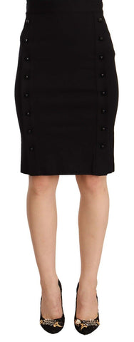 Black High Waist Viscose Knee Length Pencil Cut Skirt GF Ferre