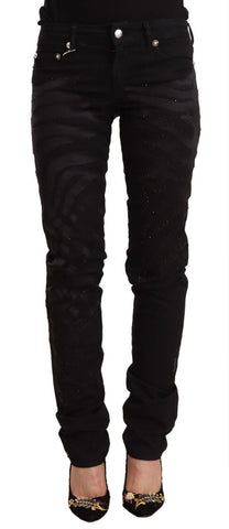 Black Mid Waist Embellished Skinny Jeans Just Cavalli