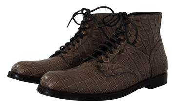 Gray Crocodile Leather Derby Boots Dolce & Gabbana