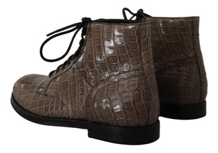 Gray Crocodile Leather Derby Boots Dolce & Gabbana