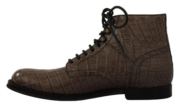 Gray Crocodile Leather Derby Boots Dolce & Gabbana