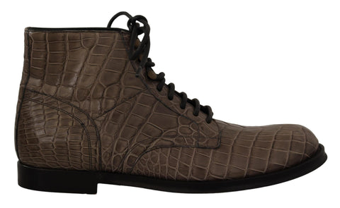 Gray Crocodile Leather Derby Boots Dolce & Gabbana