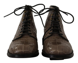 Gray Crocodile Leather Derby Boots Dolce & Gabbana
