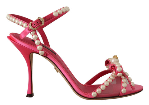 Pink Satin White Pearl Crystals Heels Shoes Dolce & Gabbana