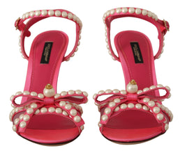 Pink Satin White Pearl Crystals Heels Shoes Dolce & Gabbana