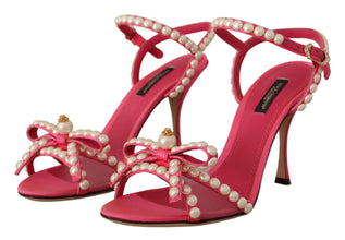 Pink Satin White Pearl Crystals Heels Shoes Dolce & Gabbana