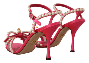 Pink Satin White Pearl Crystals Heels Shoes Dolce & Gabbana