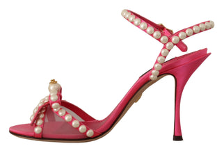 Pink Satin White Pearl Crystals Heels Shoes Dolce & Gabbana
