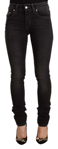 Black Washed Mid Waist Cotton Denim Skinny Jeans GF Ferre