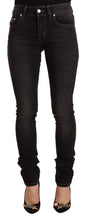 Black Washed Mid Waist Cotton Denim Skinny Jeans GF Ferre