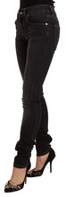 Black Washed Mid Waist Cotton Denim Skinny Jeans GF Ferre